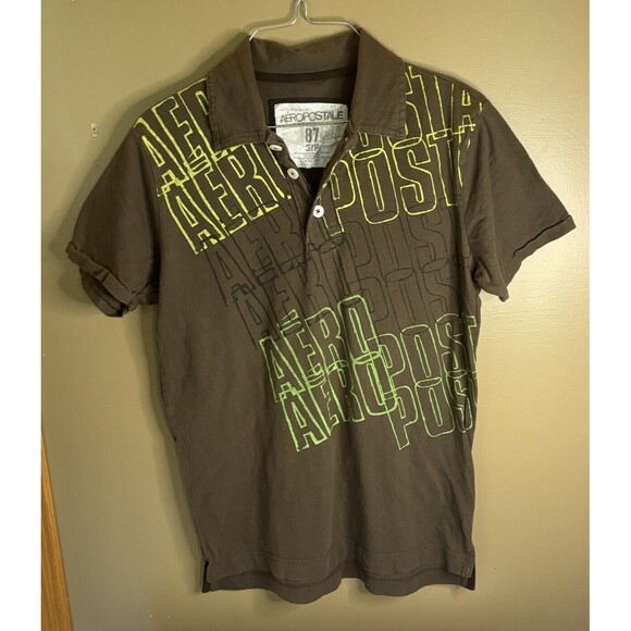 Aeropostale Brown And Green Polo Short Men’s Size Small 100% Cotton - Picture 1 of 5